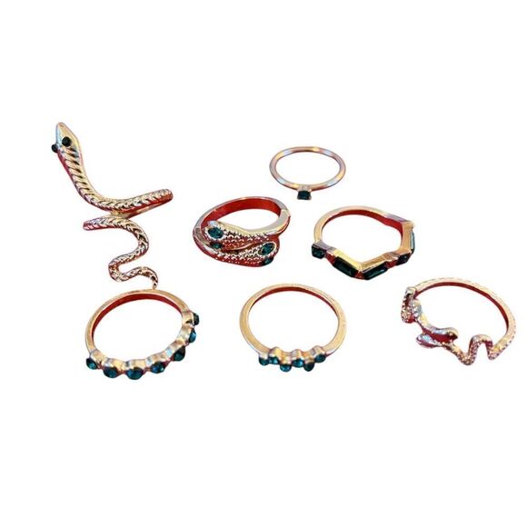 Costume Gold and Green Snake Ring Set. 7 in all. - Picture 7 of 7